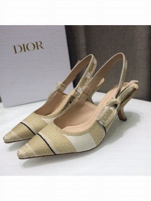 Dior J'Adior Slingback Pumps 6.5cm in Beige Stripes Embroidered Cotton Spring/Summer 2021 Collection