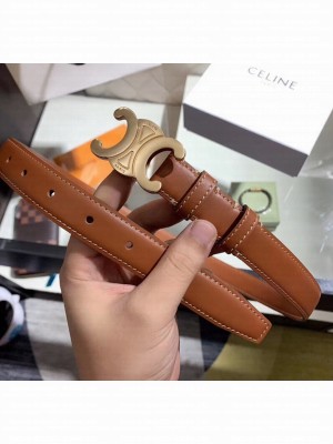 Celine Width 2.5cm Caflskin Belt With Brass Buckle Brown 2020 Collection