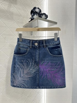 Chanel Denim Skirt With Rhinestones