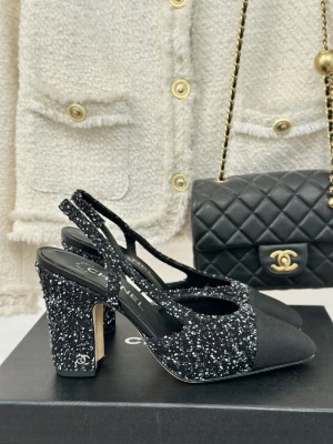 Chanel Strass & Grosgrain Slingback Pumps 9.5cm Black 2024 