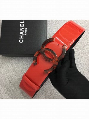 Chanel Width 5.3cm Patent Leather Belt Red with Resin CC Logo