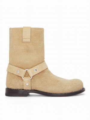 Loewe Women's Campo Biker Boot In Brushed Suede Cream