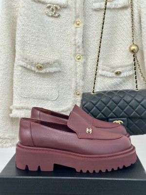 Chanel Women's Platform Calfskin Moccasins Loafer Burgundy 2024