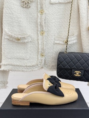 Chanel Lambskin Flat Mules with Bow beige 2025