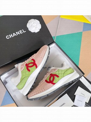 Chanel G39074 Suede Sneakers Green/Pink 2022 Collection