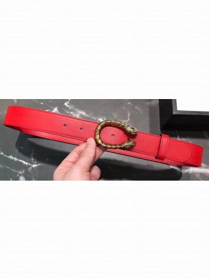 Gucci Width 3/3.5cm Leather Belt Red with Dionysus Buckle