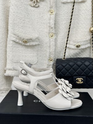 Chanel Lambskin Camellia Bloom 7cm Sandals White