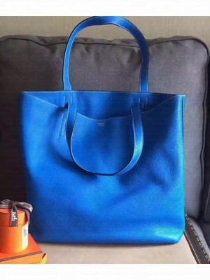 Hermes Double Sens Shopping Tote Bag In Original Togo Leather Blue