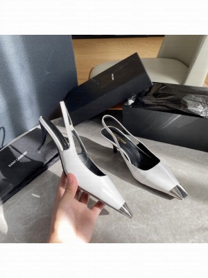 Saint Laurent Women's Blade Patent Leather 6cm Slingback Pumps White 2022 Collection