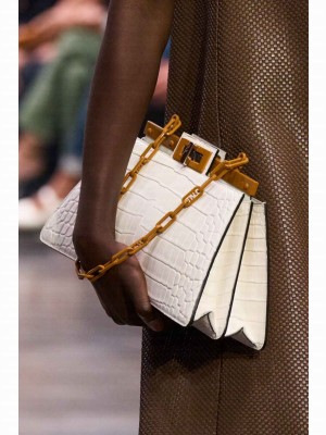 Fendi Peekaboo Cut Medium Alligator pattern bag 8BN340 WHITE