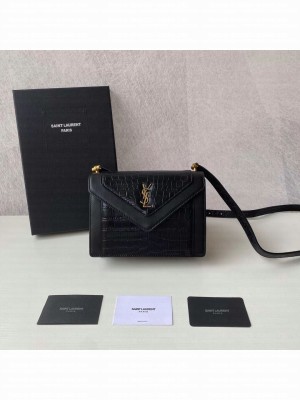 Yves Saint Laurent GABY MINI SATCHEL CROCODILE-EMBOSSED SHINY LEATHER Y568890 black