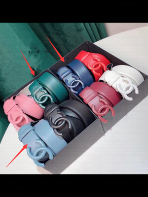 Chanel Leather Belt 30mm with Matte CC Buckle Green/Navy Blue/Light Blue  2021 Collection