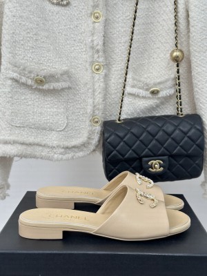 Chanel Lambskin Slide Mule Beige