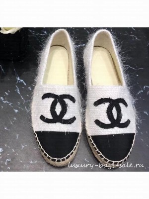 Chanel CC Logo Tweed Fabric Espadrilles G34436 White 2019