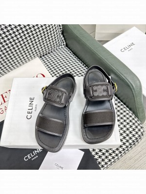 CELINE CLEA TRIOMPHE SANDAL IN CALFSKIN - VEGETAL TANNING & CANVAS BLACK
