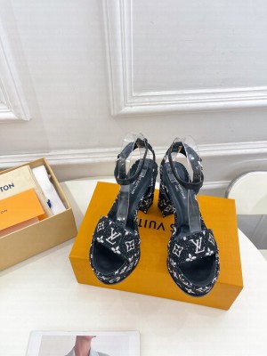Louis Vuitton Silhouette Sandal 11cm in Leather and Monogram Black Denim 2023