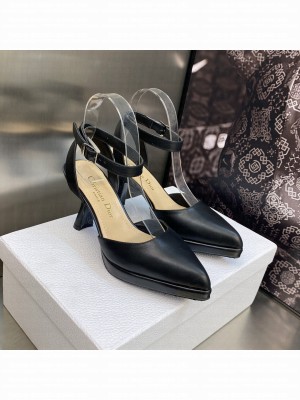 Dior Calfskin Pumps 8cm with Ankle Strap 2023 Black