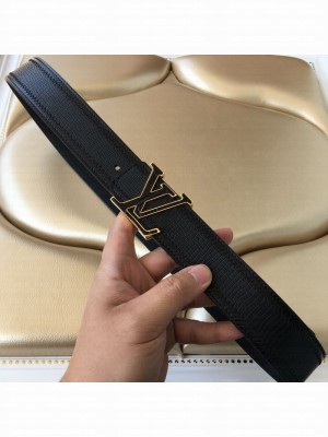 Louis Vuitton Embossed Leather Belt 38mm with LV Buckle Black/Gold 2019 Collection