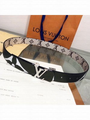 Louis Vuitton Giant Monogram LV Iconic 30mm Reversible Belt M0151U Khaki Green/Silver 2019 Collection
