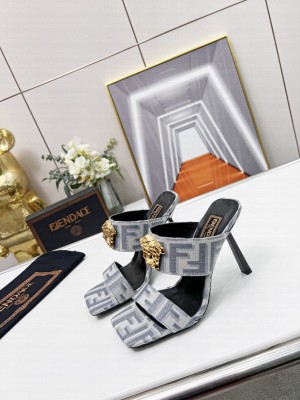 Versace x Fendi 11cm Fendace FF Fabric Slide Sandals 2022 Collection 023