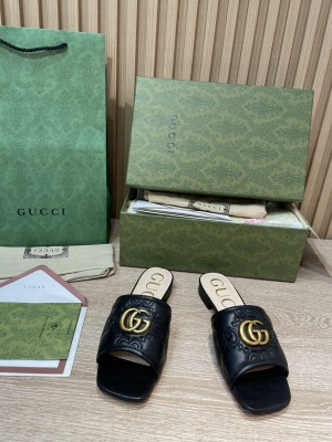 Gucci GG Lambskin Leather ‎Slide Sandals 2022 Collection,Black