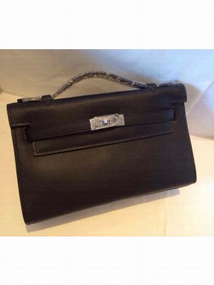 HERMES KELLY 22 EPSOM LEATHER CLUTCH BAG IN BLACK