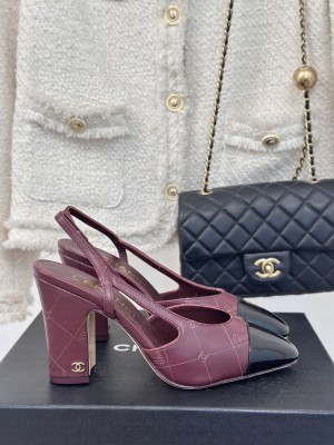 Chanel Slingback 9cm Printed Lambskin & Patent Calfskin Burgundy,Black 2025