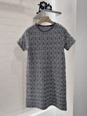 Christian Dior Short Macrocannage Dress Gray Cotton-Blend Tweed Knit with Silver-Tone Metallic Thread
