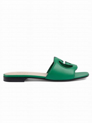 Gucci Women's Interlocking G Cut-Out Slide Sandal 694451 Green