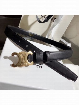 Celine Width 2.5cm Caflskin Belt With Brass Buckle Black 2020 Collection
