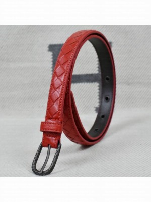 Bottega Veneta Intreccio Lambskin 20mm Belt with Vintage Square Buckle Red 2019 Collection