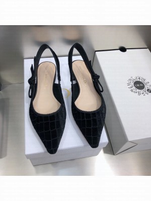 Dior J'Adior Slingback Ballerina Flat in Black Crocodile-Effect Embroidered Velvet 2021 Collection