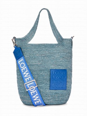 Loewe Mini Slit Bag In Raffia And Calfskin Blue