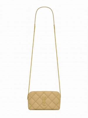 Saint Laurent Double Zip Pouch In Quilted Lambskin 6089411 Apricot