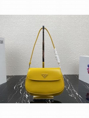 Prada Cleo brushed leather shoulder bag with flap 1BD311 yellow