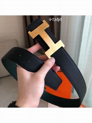 Hermes Constance Reversible Leather Buckle Belt 42mm Dark Green/Black/Gold 2019 Collection