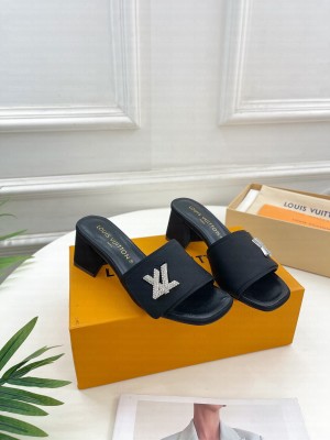 Louis Vuitton Shake Slide Sandals 5.5cm in Black Silk with LV Twist 2023 08