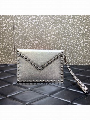 VALENTINO Garavani Rockstud Calfskin Clutch WP0P87R silver