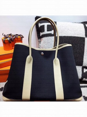 Hermes Canvas Garden Party 36 Bag Black/White