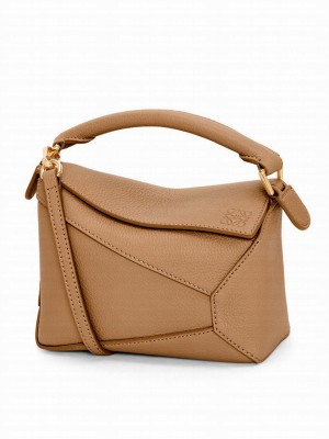 Loewe Mini Puzzle Bag In Soft Grained Calfskin Coffee