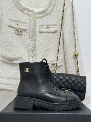 Chanel Calfskin 3.5cm Lace-up Ankle Boots 2023 Black