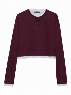 Prada Women's Long-sleeved Jersey T-shirt Mauve