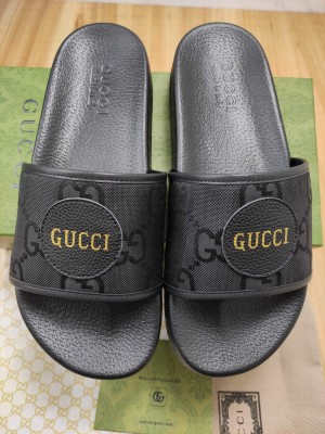 Gucci Unisex Off The Grid GG Nylon Flat Slide Sandals 2022 Collection,Black