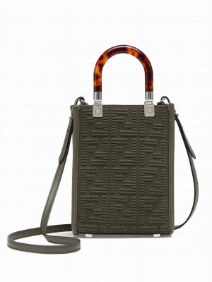 Fendi Mini Sunshine Shopper FF Fabric Mini Bag 8BS051 Green