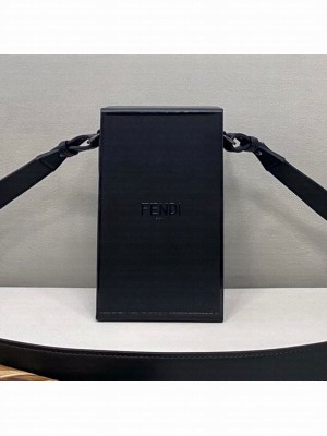 Fendi Wood and Leather Vertical Box Mini Bag Black  2021 Collection