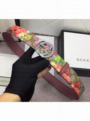 Gucci GG Blooms Belt 3.7cm Width Silver Hardware ‎370543 Pink