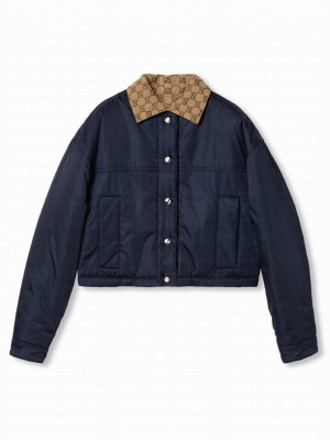 Gucci Women's Reversible Gabardine Nylon Jacket Dark Blue