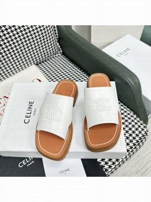 CELINE CLEA TRIOMPHE SLIDE IN CALFSKIN & VEGETAL TANNING WHITE
