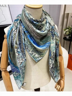 Hermes Women's Les Folies Du Faubourg Scarf Blue
