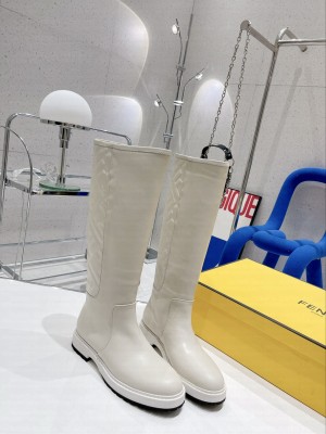 Fendi FF Embossed Boots white